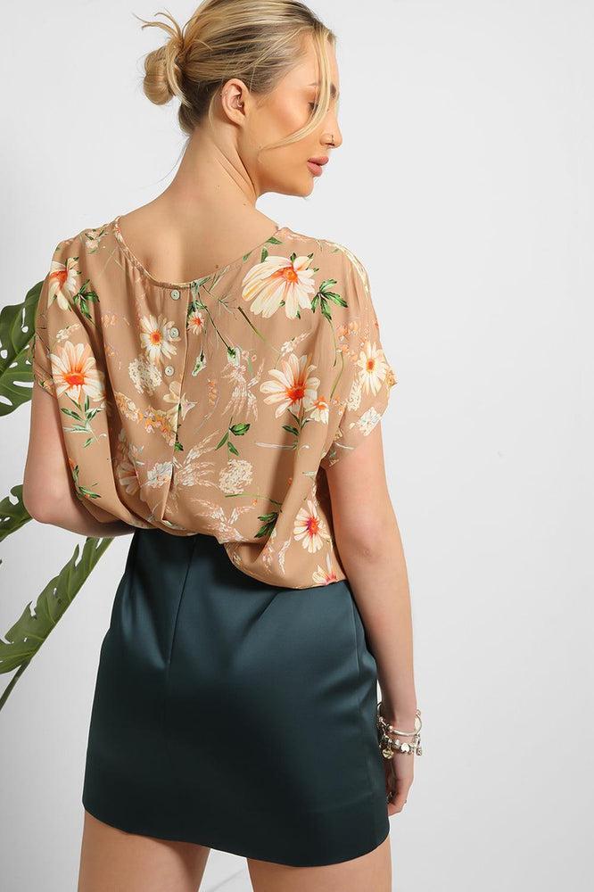 Dark Teal Satin Asymmetric Hem Skirt-SinglePrice