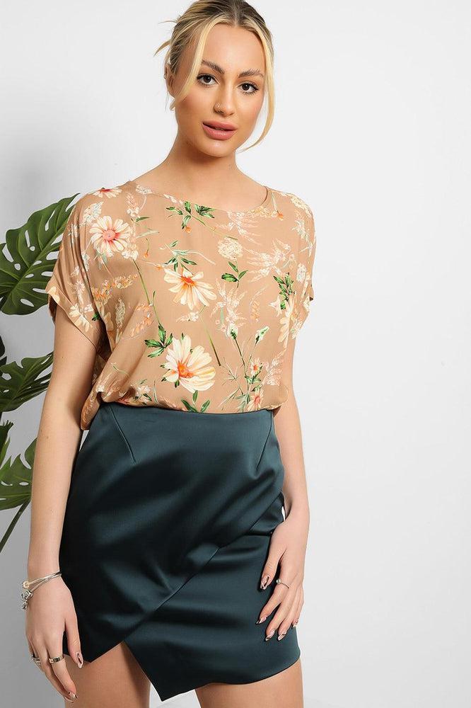 Dark Teal Satin Asymmetric Hem Skirt-SinglePrice