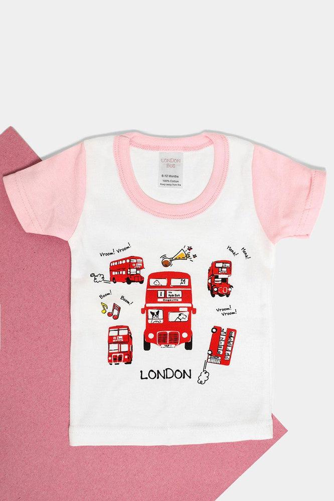 Pink Details London Buses Print Baby Girl T-Shirt-SinglePrice