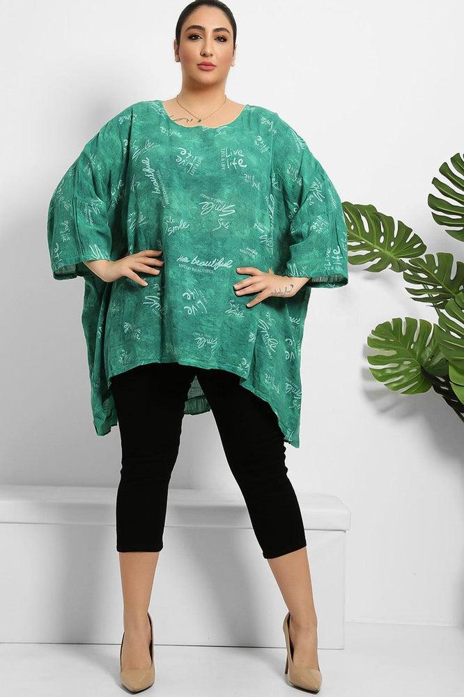 Slogan Print Size Free Organic Linen Top-SinglePrice