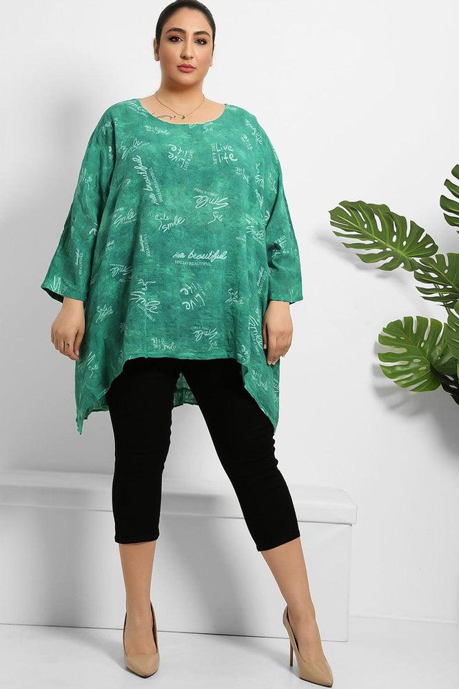 Slogan Print Size Free Organic Linen Top-SinglePrice