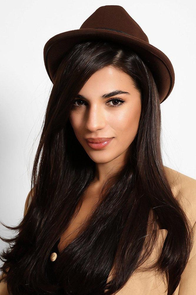 Brown Felt Fedora Hat-SinglePrice