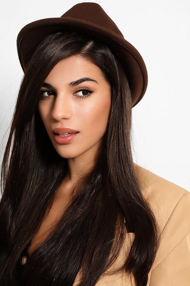 Brown Felt Fedora Hat-SinglePrice
