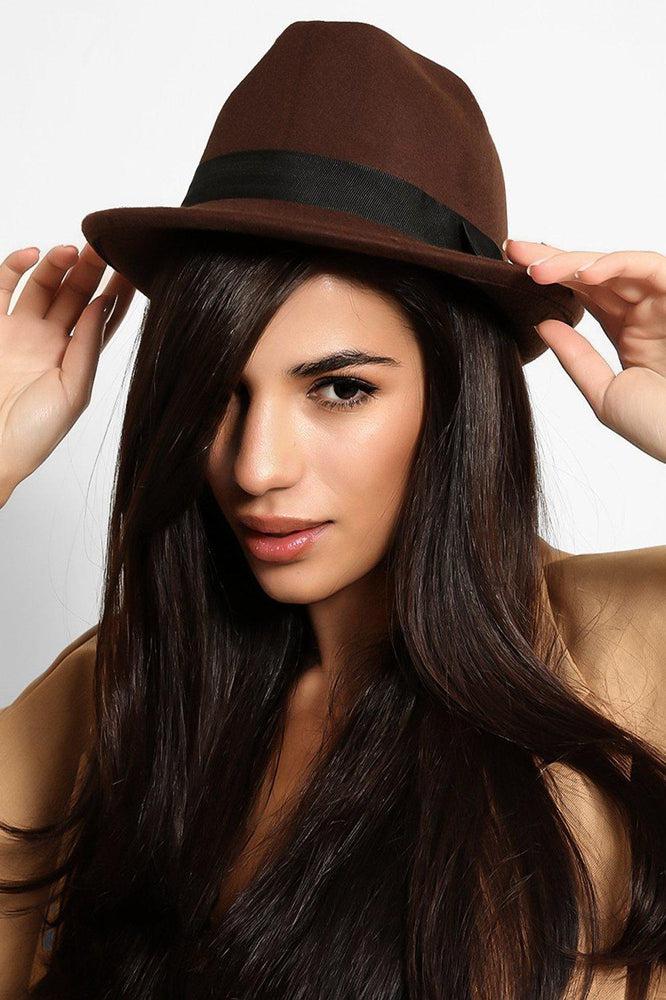 Brown Felt Fedora Hat-SinglePrice