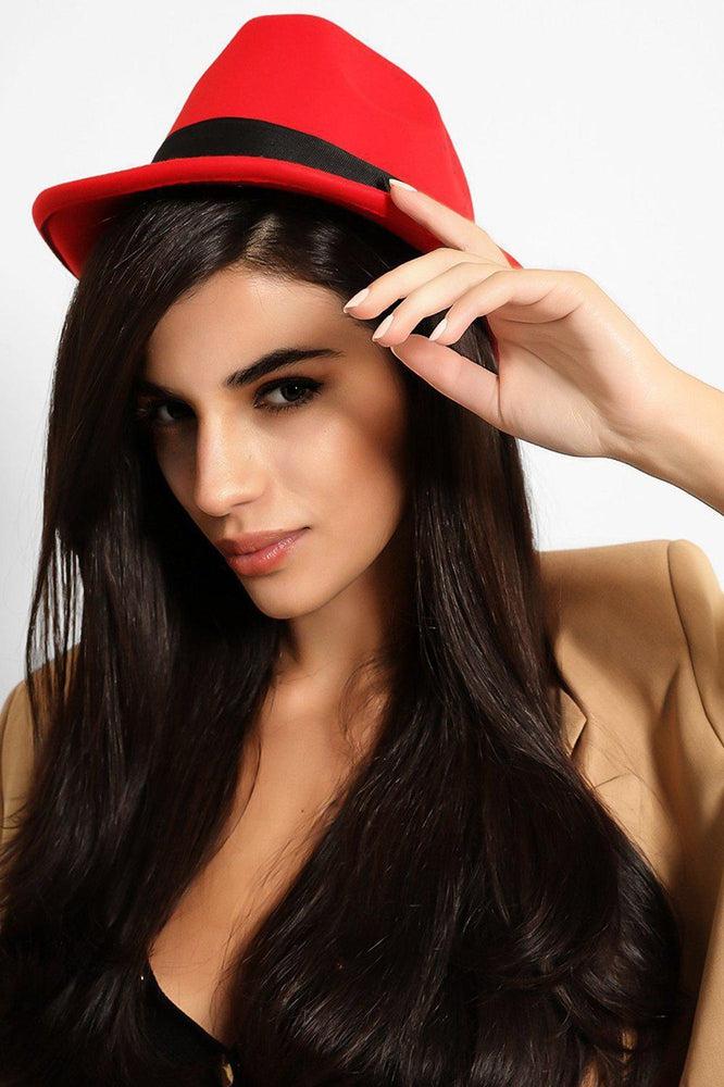 Red Felt Fedora Hat-SinglePrice