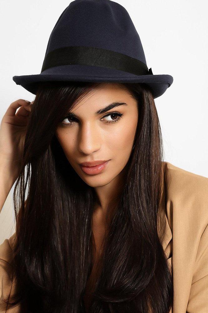 Navy Felt Fedora Hat-SinglePrice
