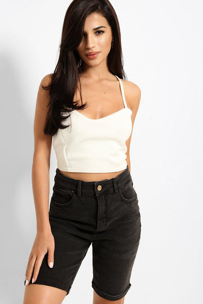 Charcoal Denim Rolled Up Hem Cycling Denim Shorts - SinglePrice