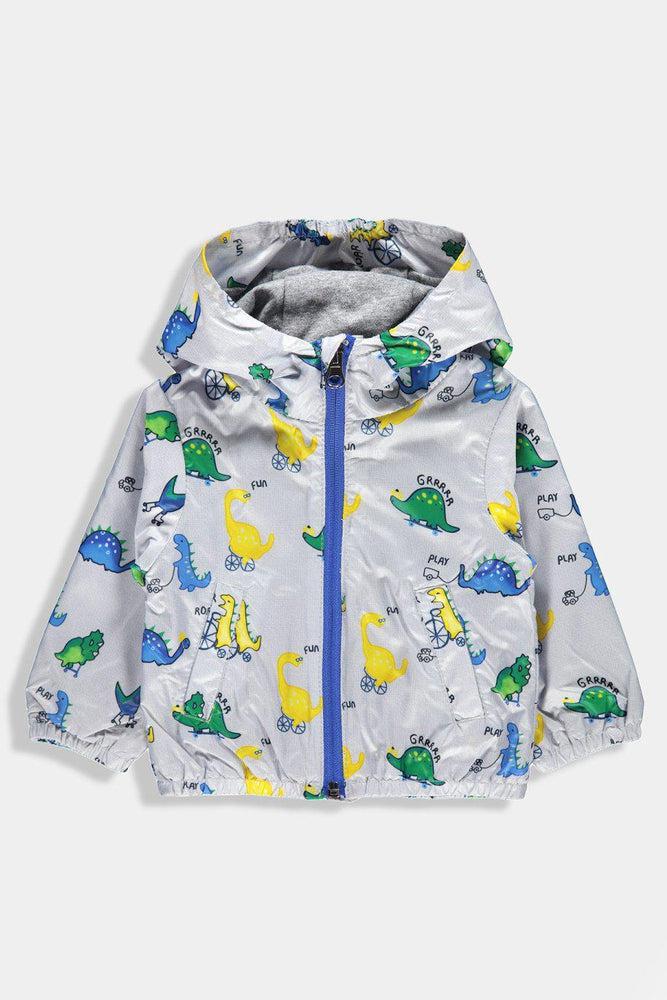 Grey Dinosaur Print Baby Boy Windbreaker - Main Image