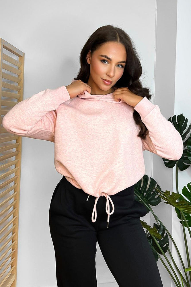 Pink Short Drawstring Hem Hoodie-SinglePrice
