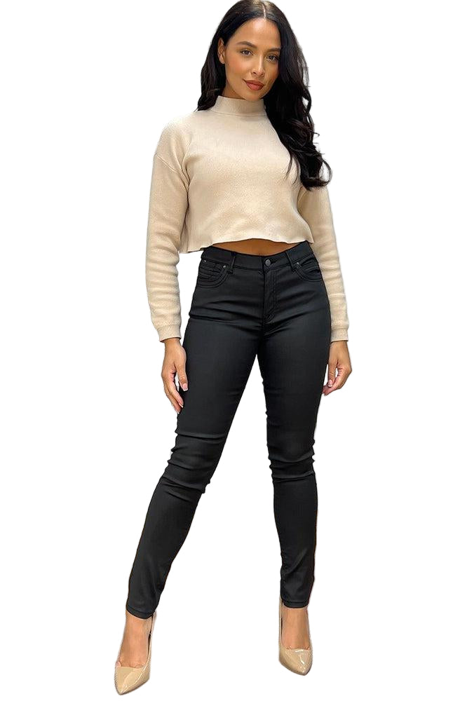 Silver Hardware Leather Coated Trousers-SinglePrice