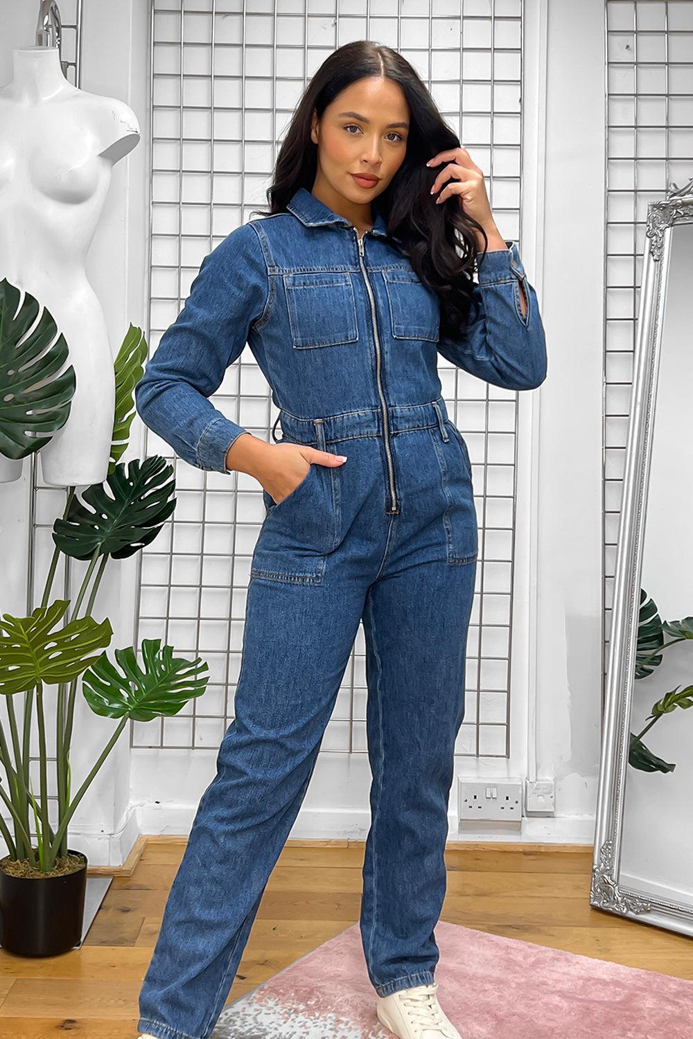 Distressed Denim Zip Details Romper Jumpsuit-SinglePrice