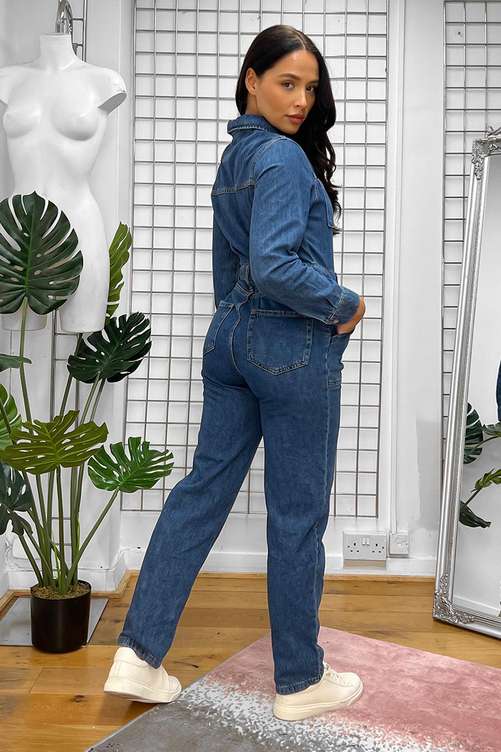 Distressed Denim Zip Details Romper Jumpsuit-SinglePrice