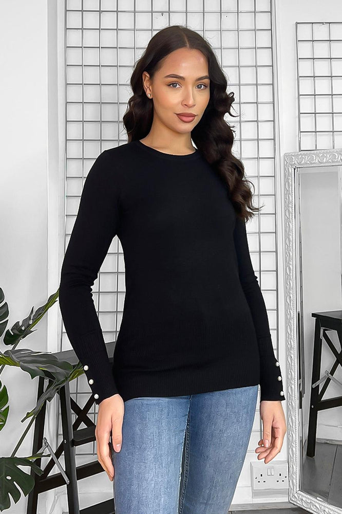 -Black Pearl Cuffs Details Pullover-SinglePrice