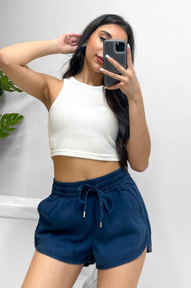 Navy Curved Hem Cotton Short-SinglePrice