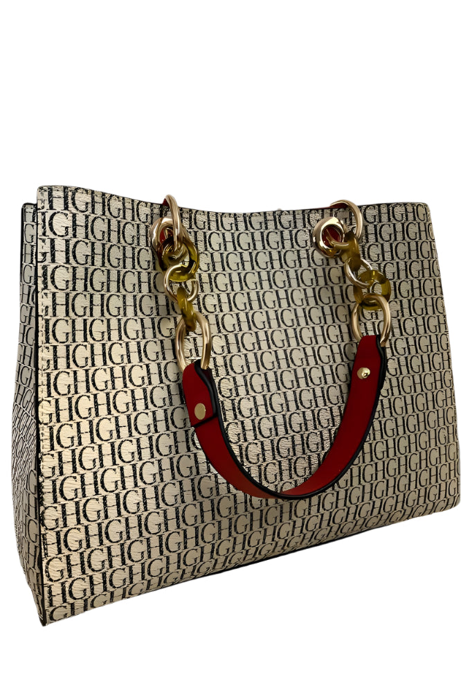 Vegan Leather Gold Hardware Logotype Smart Handbag-SinglePrice