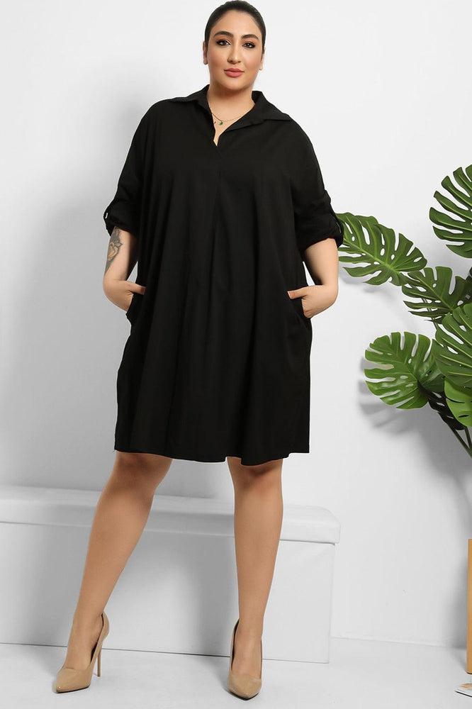 Side Pockets Cotton Shirt Dress-SinglePrice