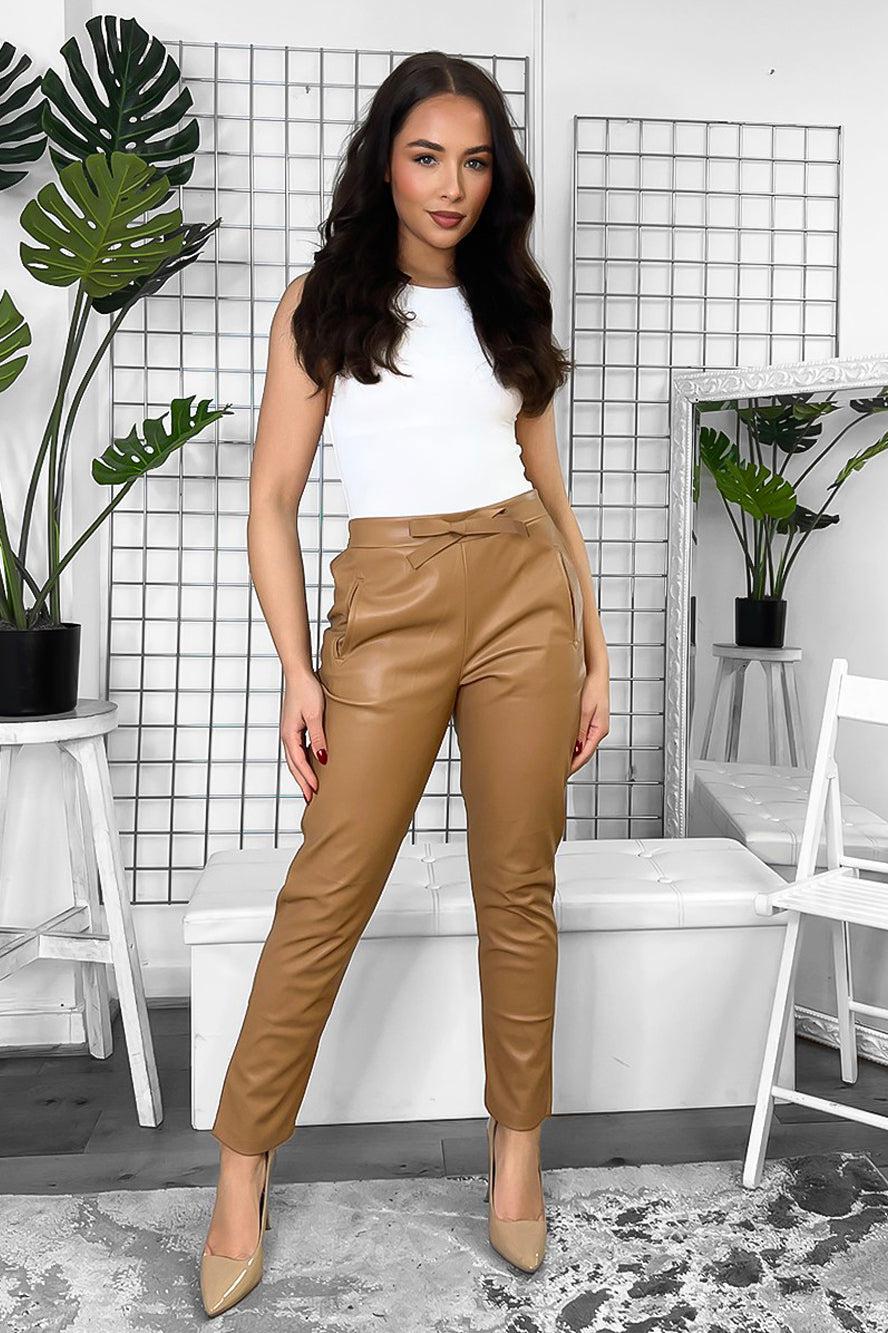 Faux Leather Belted Smart Trousers-SinglePrice