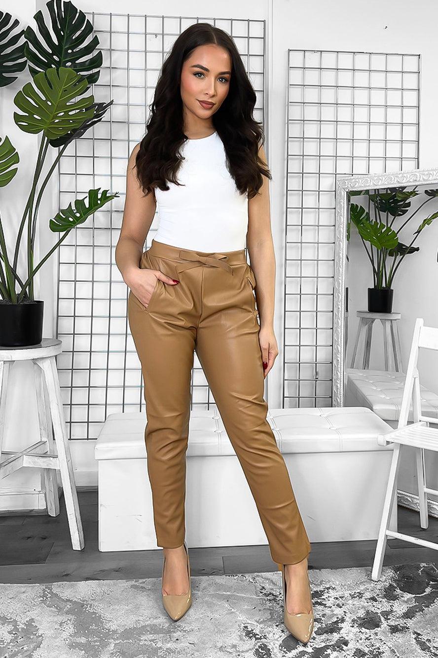 Faux Leather Belted Smart Trousers-SinglePrice