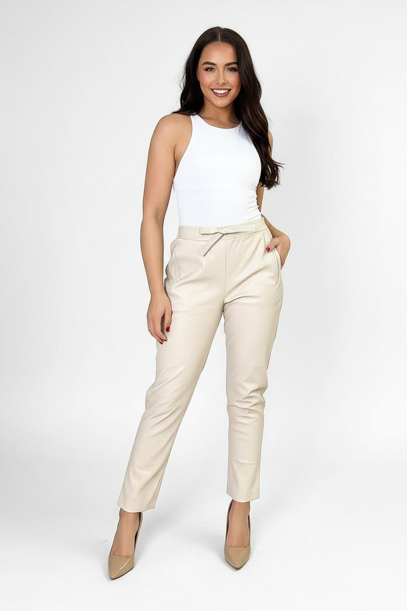 Faux Leather Belted Smart Trousers-SinglePrice