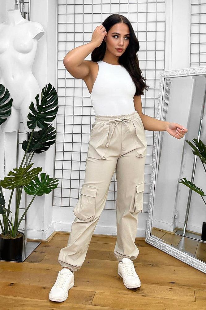 Utility Pockets Elastic Waist And Cuffs Cargo Trousers-SinglePrice