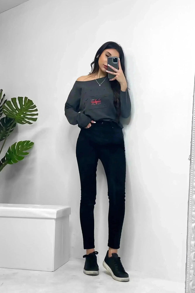 Dark Grey London Embossed Cropped Sweatshirt-SinglePrice