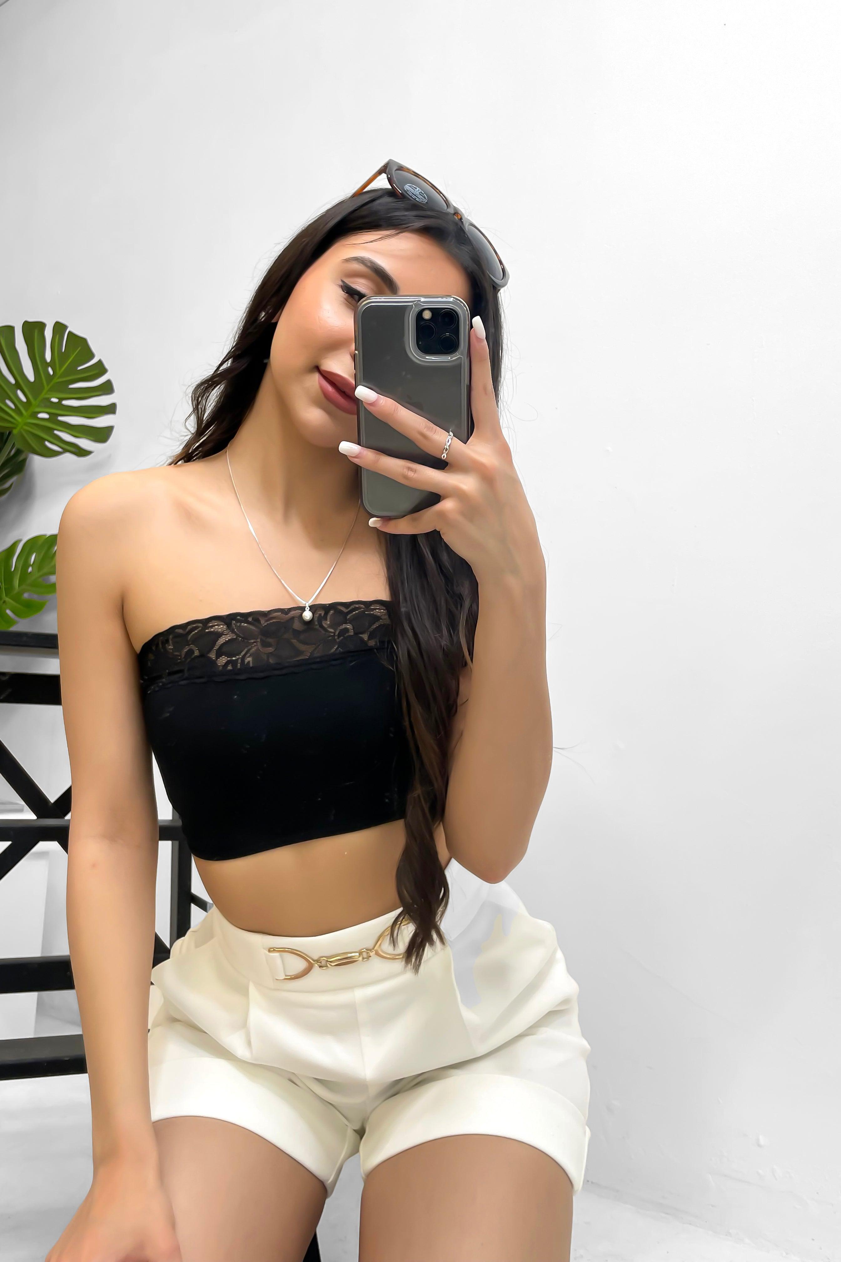 Black Lace Trim Boobtube Top-SinglePrice