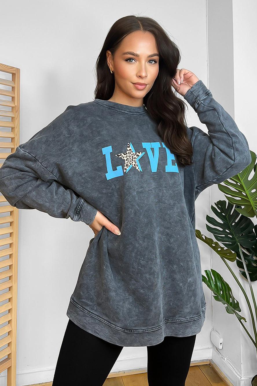 Love Slogan Faded Cotton Sweatshirt-SinglePrice