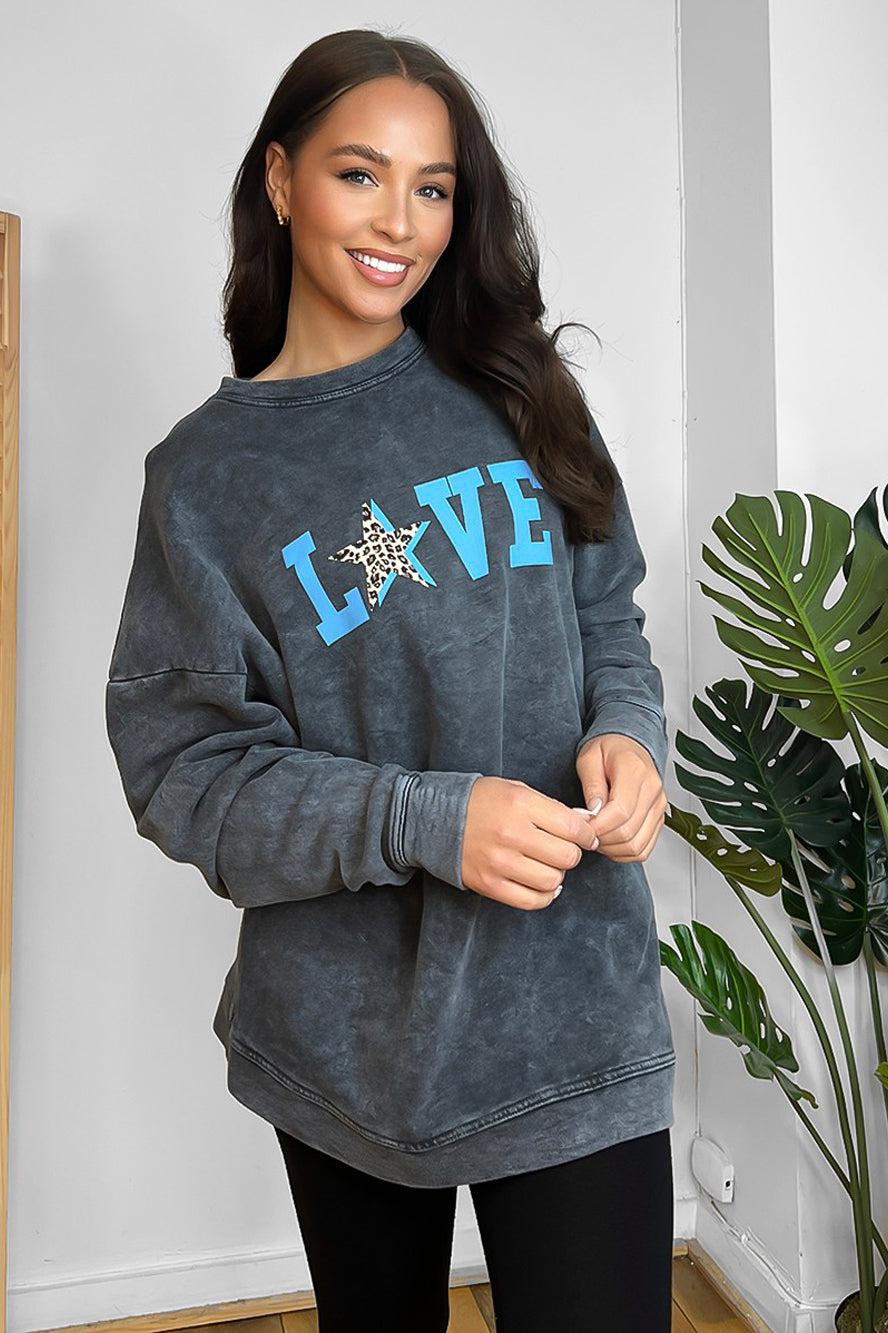 Love Slogan Faded Cotton Sweatshirt-SinglePrice