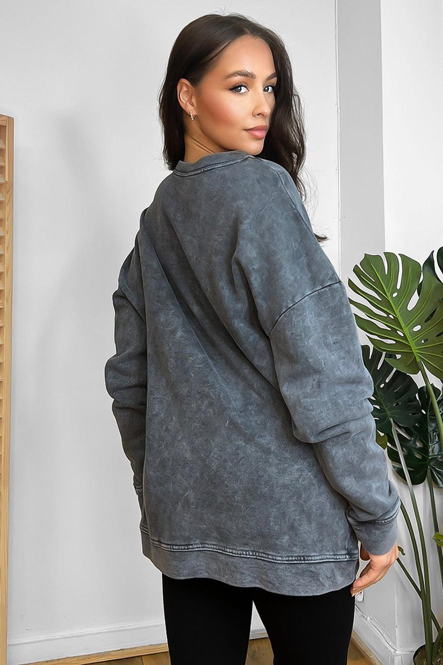 Love Slogan Faded Cotton Sweatshirt-SinglePrice