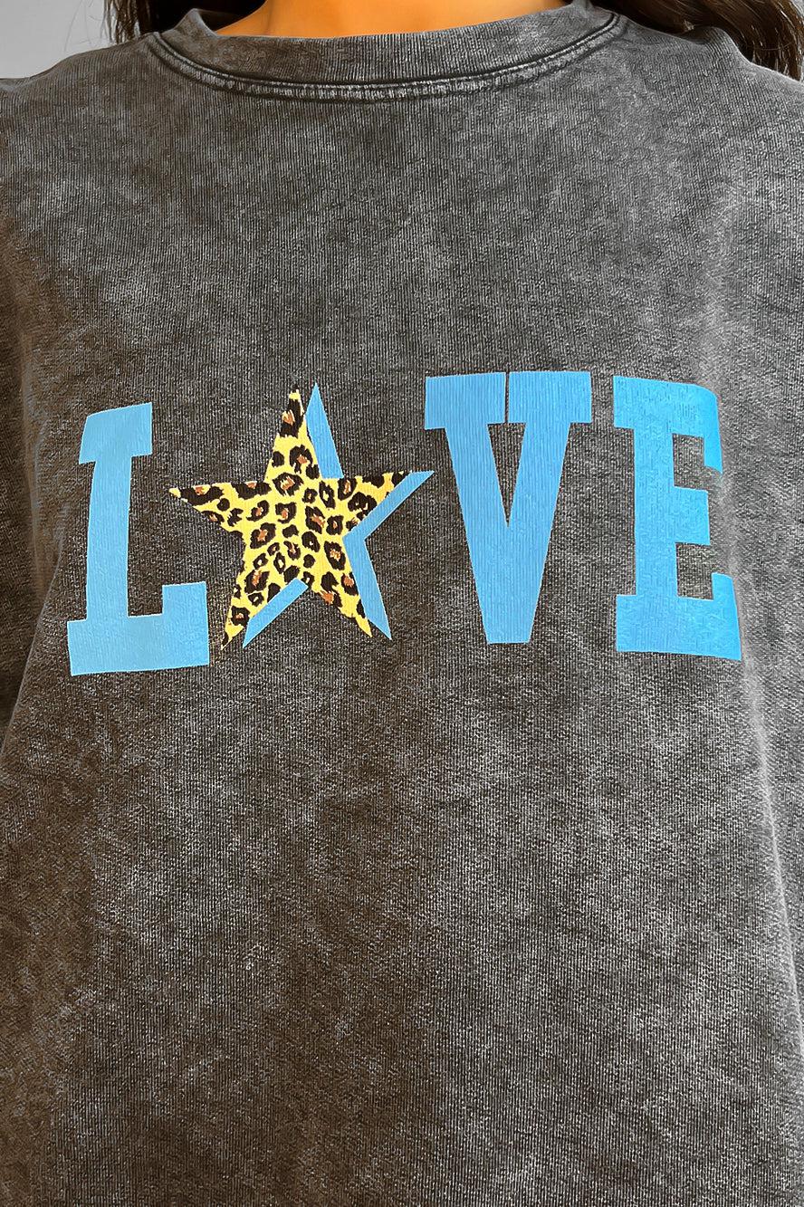 Love Slogan Faded Cotton Sweatshirt-SinglePrice