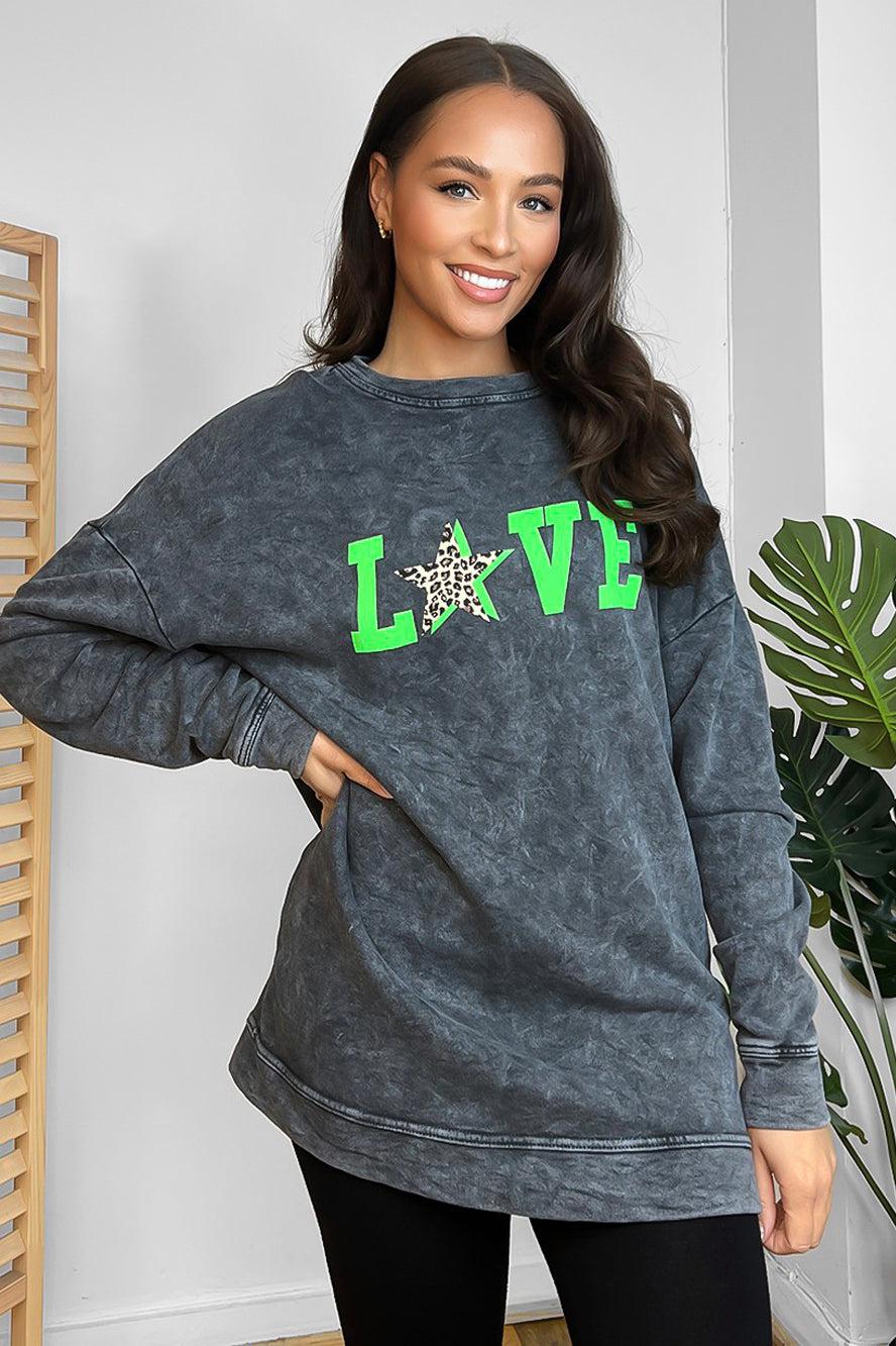 Love Slogan Faded Cotton Sweatshirt-SinglePrice