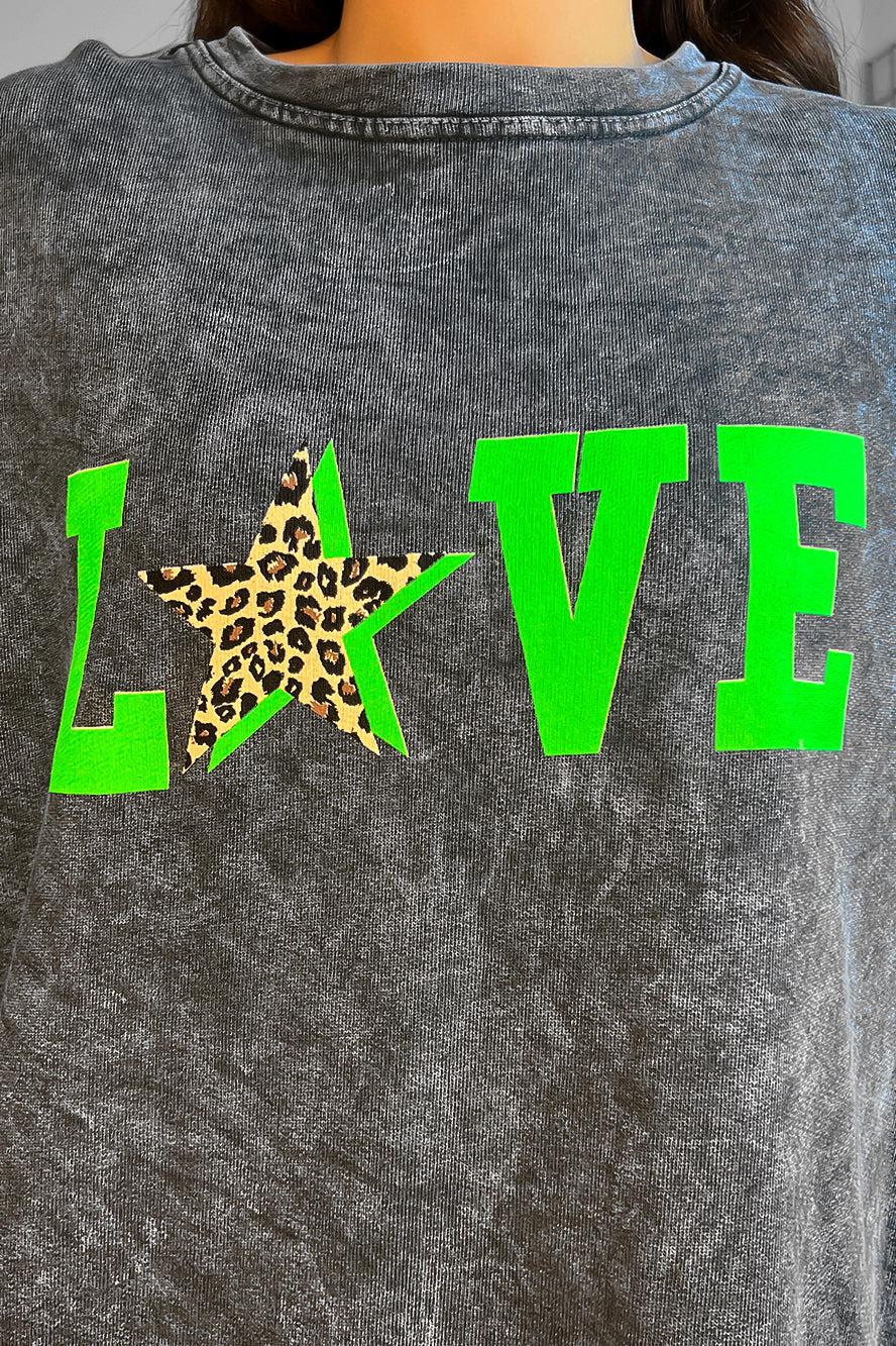 Love Slogan Faded Cotton Sweatshirt-SinglePrice