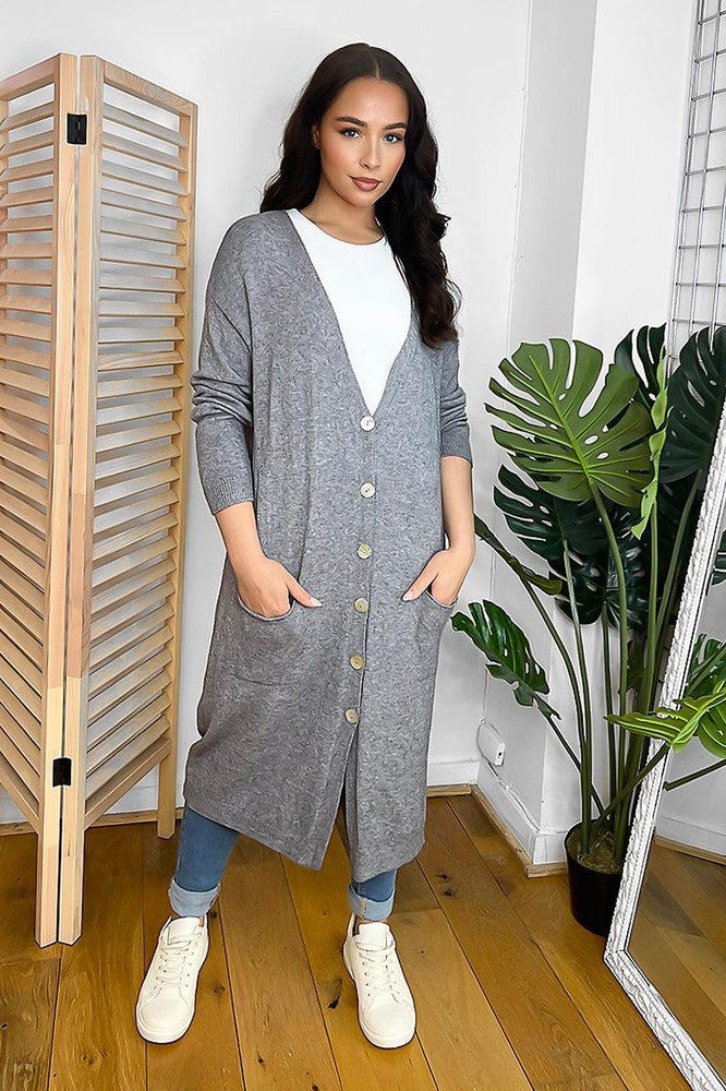 Thin Knit Longline Neckline Midi Cardigan-SinglePrice