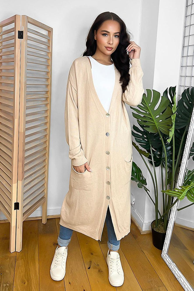 Thin Knit Longline Neckline Midi Cardigan-SinglePrice