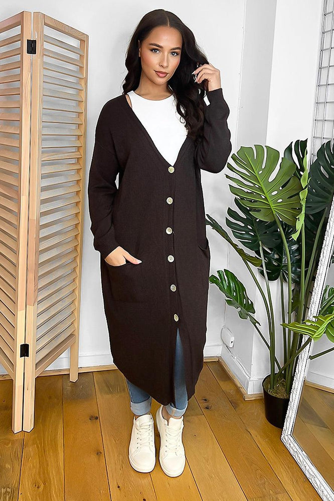 Thin Knit Longline Neckline Midi Cardigan-SinglePrice
