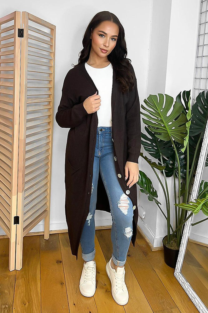 Thin Knit Longline Neckline Midi Cardigan-SinglePrice