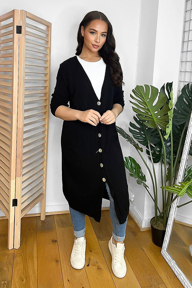 Thin Knit Longline Neckline Midi Cardigan-SinglePrice