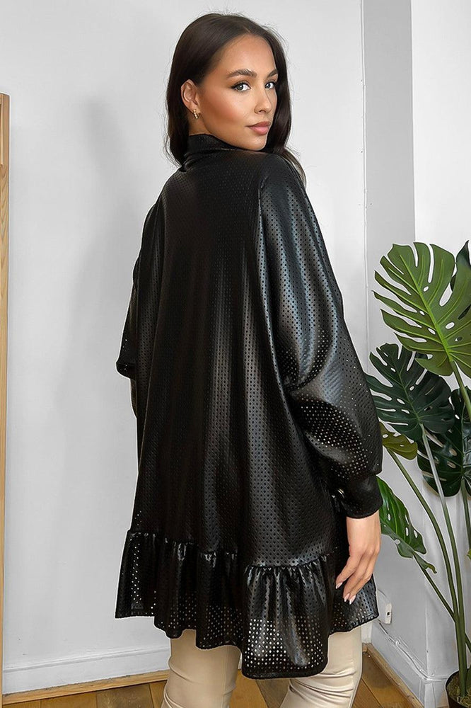 Black Perforated Vegan Leather Jacket-SinglePrice