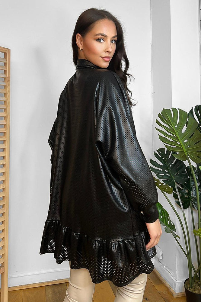 Black Perforated Vegan Leather Jacket-SinglePrice