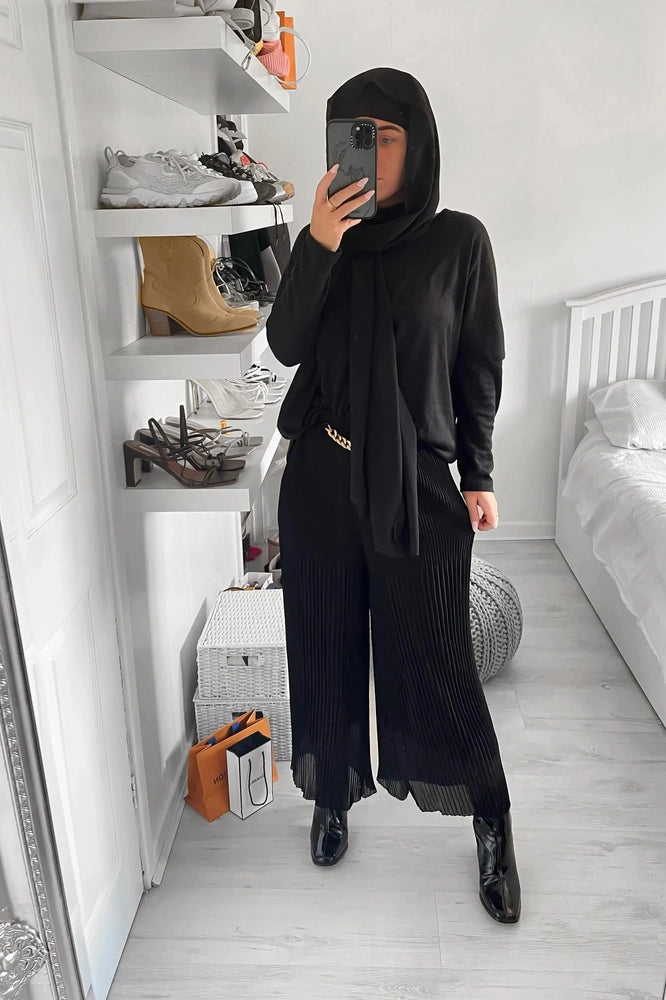 Chain Detail Pleated Chiffon Trousers-SinglePrice