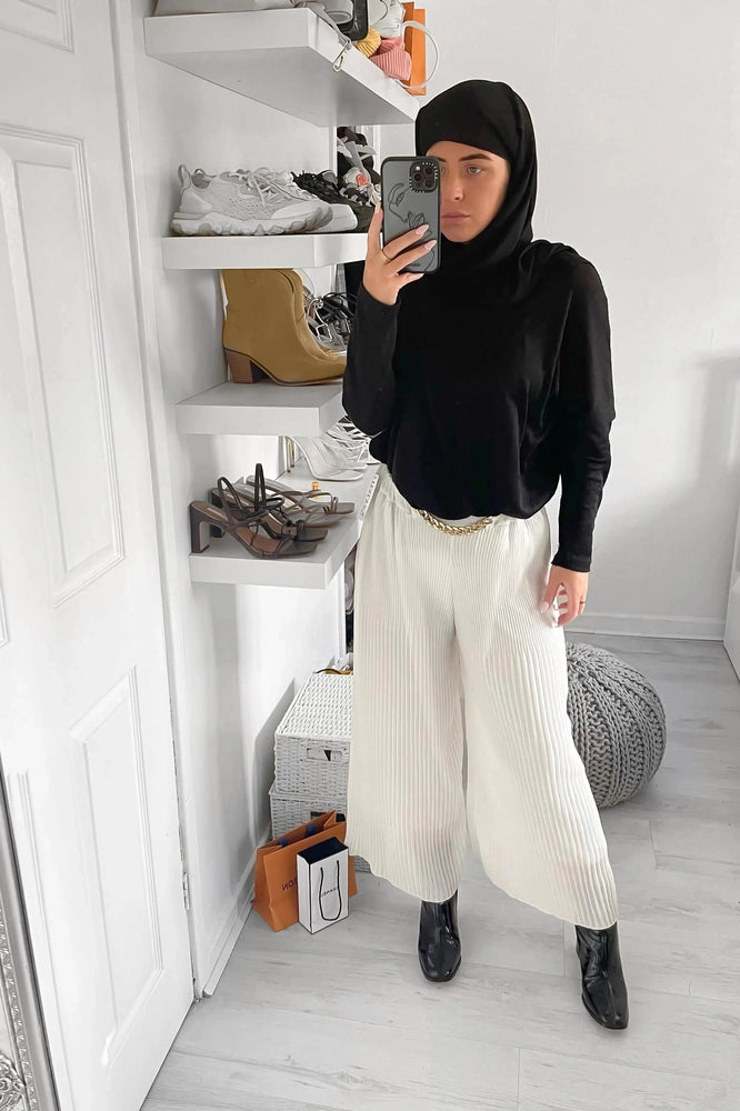 Chain Detail Pleated Chiffon Trousers-SinglePrice