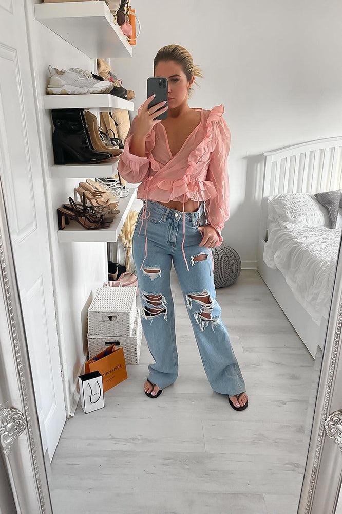 Crushed Chiffon Frilled Blouse-SinglePrice