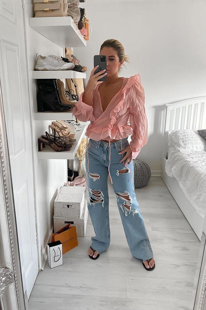 Crushed Chiffon Frilled Blouse-SinglePrice