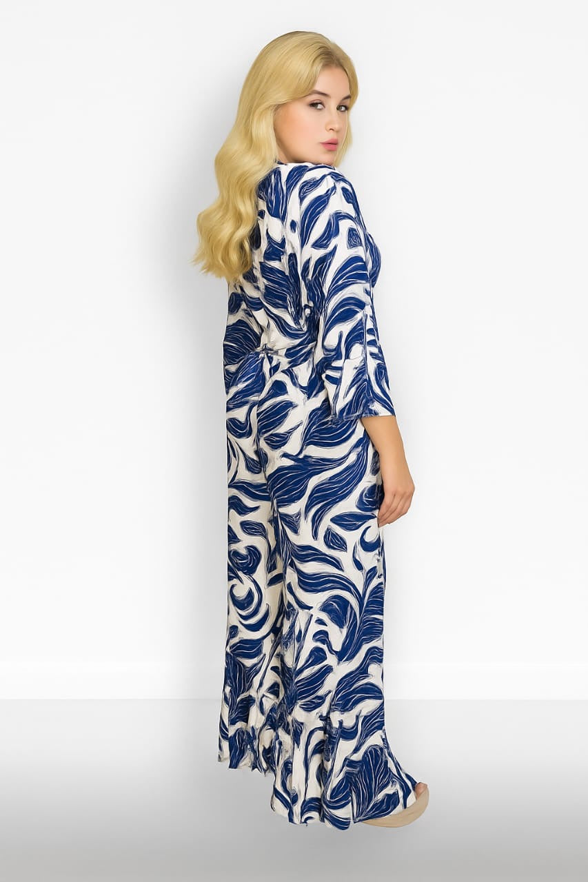 Shirred Waist Floral Print Slinky Jumpsuit