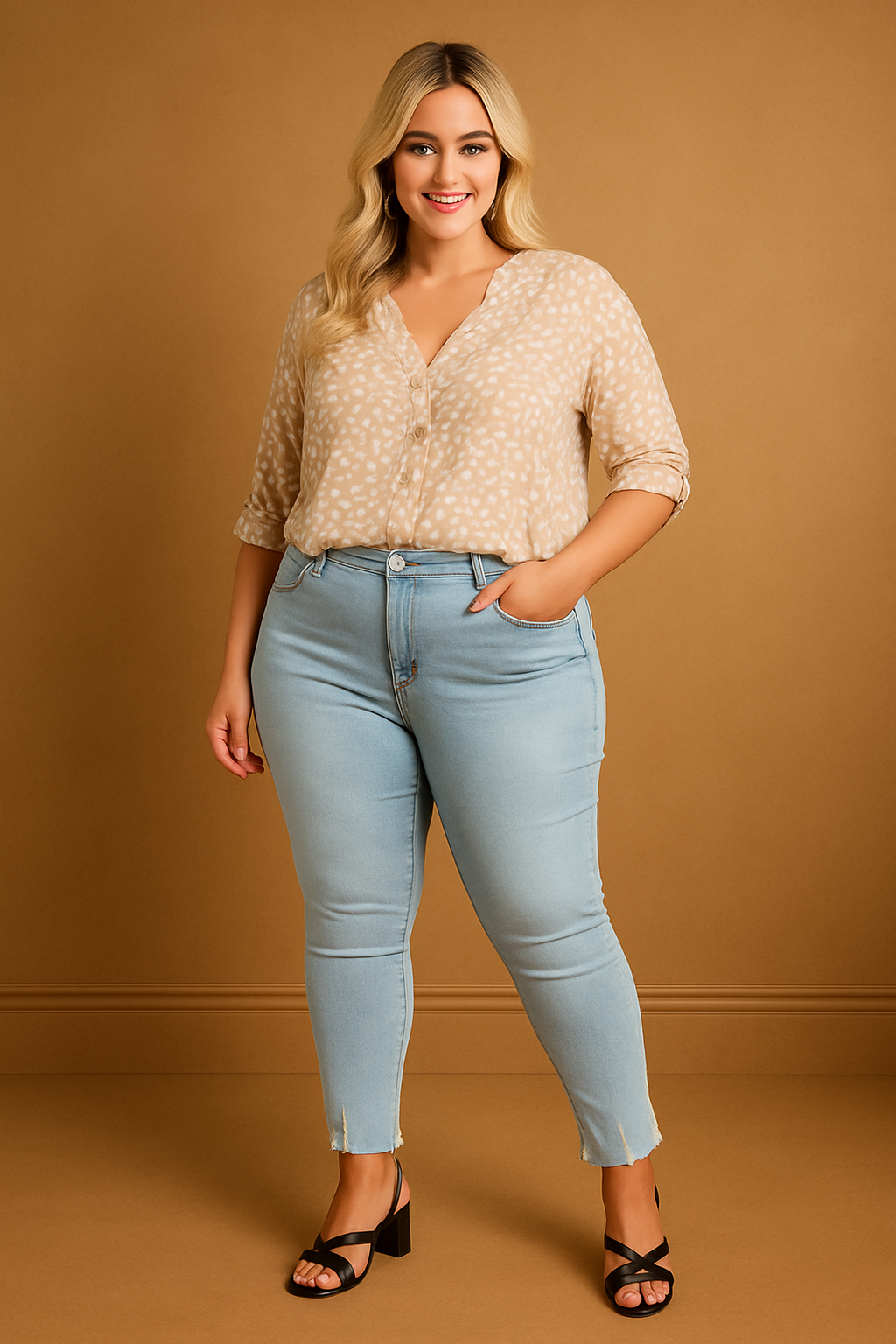Light Blue Distressed Raw Hem Jeans