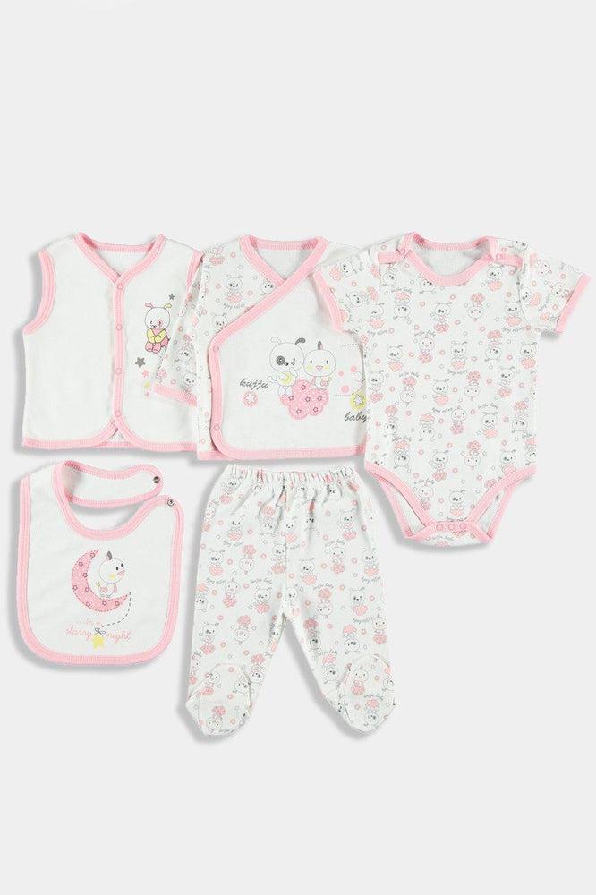 5 Piece Pink Silent Night Print Newborn Girl Set-SinglePrice