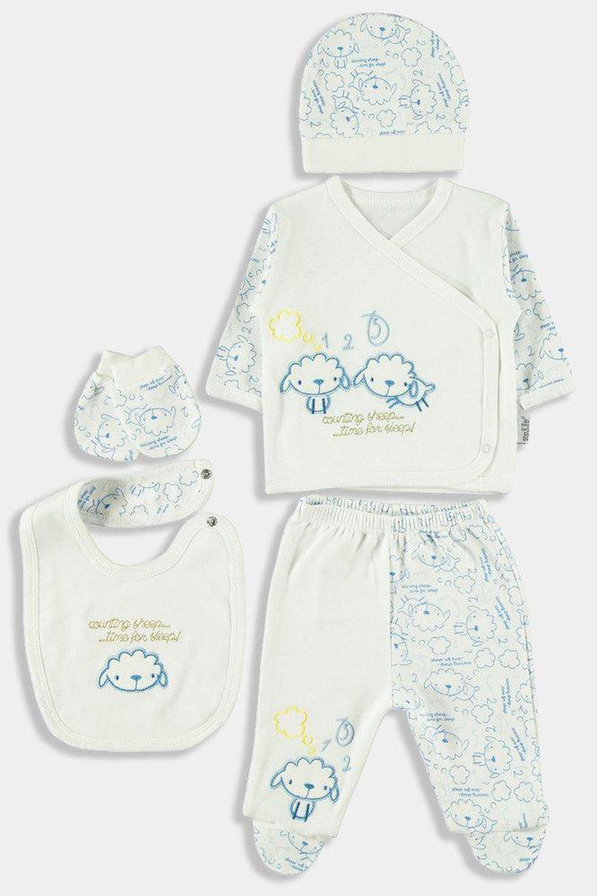 5 Piece Blue Sheep Print Newborn Girl Set-SinglePrice