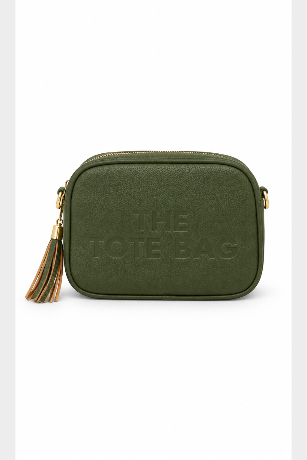 Embossed Slogan Tassel Camera Crossbody Bag