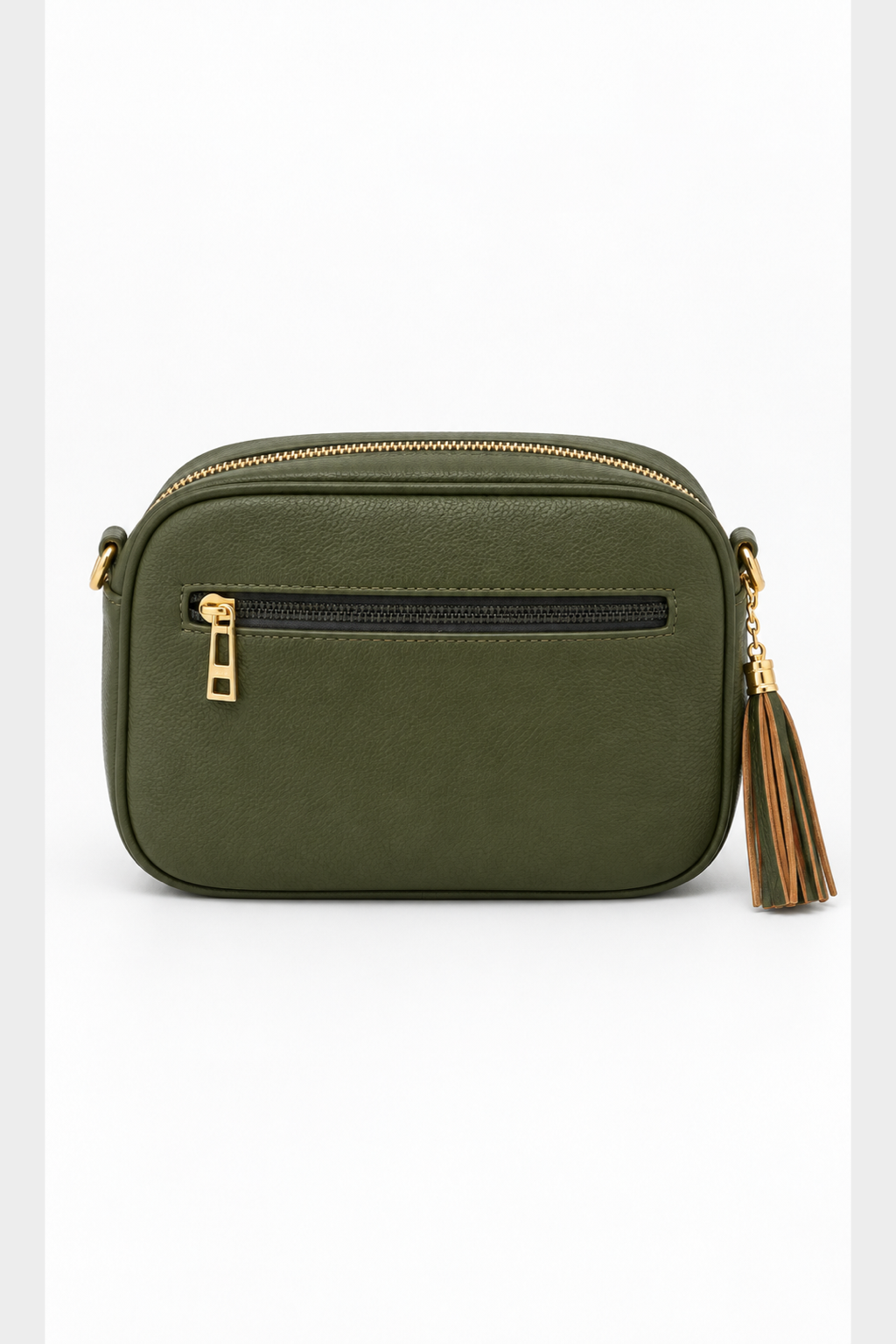 Embossed Slogan Tassel Camera Crossbody Bag