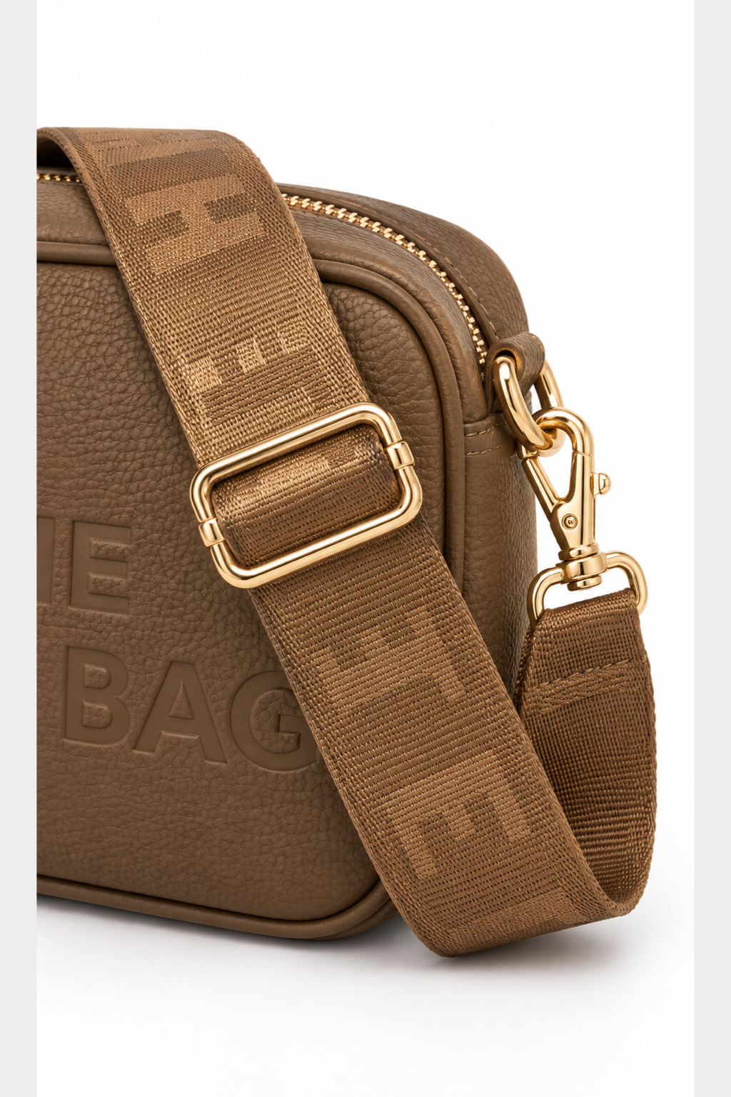 Embossed Slogan Tassel Camera Crossbody Bag